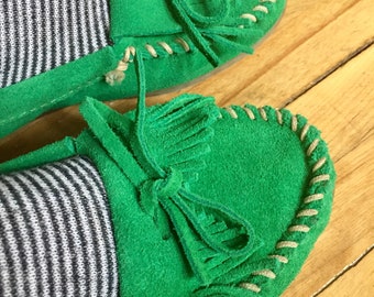 Vintage Minnetonka Moccasins Rare Green Suede