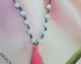 Jane necklace -Aqua coral tassel long necklace