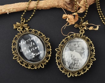 Personalized Necklace Photo Engraved, Custom Photo Necklace Jewelry,Bronze Vintage Style Custom Photo Pendant Necklace,engrave two sides