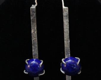 Sterling Silver Earrings with Ultra-Fashionable Lapis Stones (021618-005)