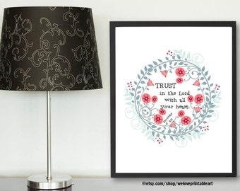 Proverbs 3:5 Trust in the Lord, With All Your Heart, Flowers Bible Verse for Her Christian Gift for Mom, Bible Verse Sign Scripture Wall Art