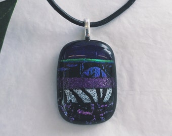 Dichroic glass pendant - Fused glass, Etched patterns, different shades of purple
