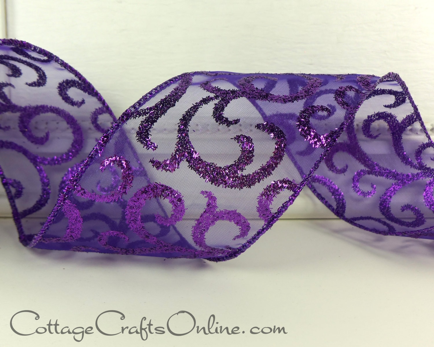 Christmas Wired Ribbon 2 1/2 Purple Sheer Glitter