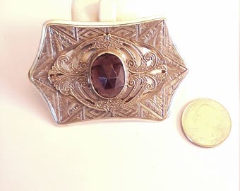 Vintage Silver Tone Purple Stone Cloak Pin