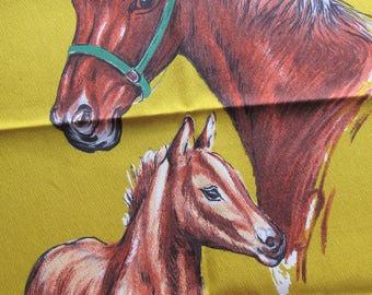 vintage mare and foal cotton fabric