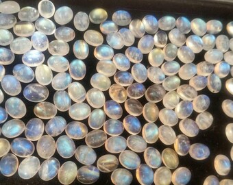 7X9MM Oval Rainbow Moonstone Smooth Cabs, Pack of 6 Pc. Good Quality Cabochons Code AAA50