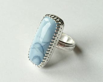 Sterling silver handmade blue Peruvian opal ring, hallmarked in Edinburgh