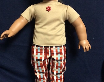 Tan Top and Brown Plaid Pant Outfit for American Girl Dolls