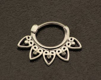 Silver Tribal Septum Piercing. Hipster 16g Nose Ring. Daith Piercing. Cartilage Jewelry. 316L Stainless Steel. Nose Hoop. Body Jewellery.