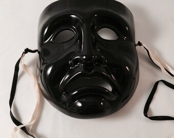 Mardi Gras Porcelain Mask, Black Tragedy, Vandor 1984, hand painted, Vintage, 8.5"