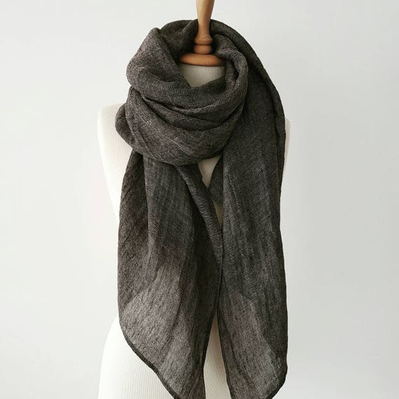 Oversized Linen scarf Gray Fall scarves Rustic scarves