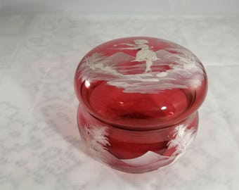 Mary Gregory Cranberry Dresser Jar