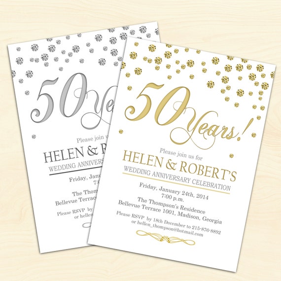  50th  Wedding  Anniversary  Invitation  Confetti Gold White