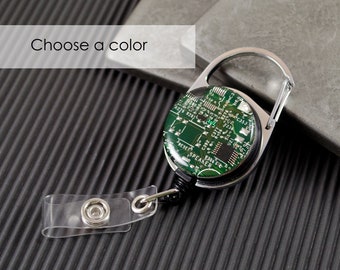Recycled Circuit Board Retractable Badge Holder, Badge Reel, Geeky Office Gift, Engineer Gift, Wearable Technology, Science Gift, Geek Chic
