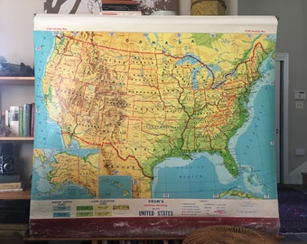 Vintage Cram's Pull Down United States School Map