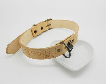 pyrographed Ivy earrings bronze patent leather dog collar