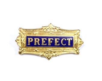Vintage school Prefect pin, fancy prefect badge, blue enamel school badge, school uniform, brass pin, Ravenclaw, Hogwarts, Thomas Fattorini