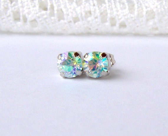 Light Azore Glacier Blue rhinestone stud earrings / 6mm