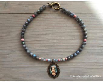 Labradorite and rhodonite Frida Kahlo necklace