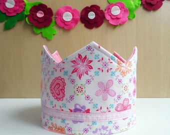 Fabric crown, Birthday Crown, Princess Crown, Party Crown, Felt Crown, Adjustable Size, Kids Birthday Gift, Girls Crown, Felt Party Hat