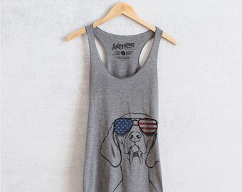 Sawyer the Vizsla - American Flag Aviators - Tri-Blend Racerback Tank