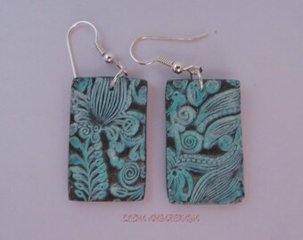 Floral Polymer Clay Earrings, Dangle Earrings, Antiqued earrings