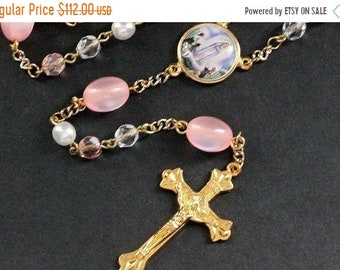 SUMMER SALE Pink Crystal Rosary. Pink Rosary. Beaded Rosary. Handmade Rosary. Catholic Holy Rosary. Traditional Rosary. Gold Rosary. Handmad