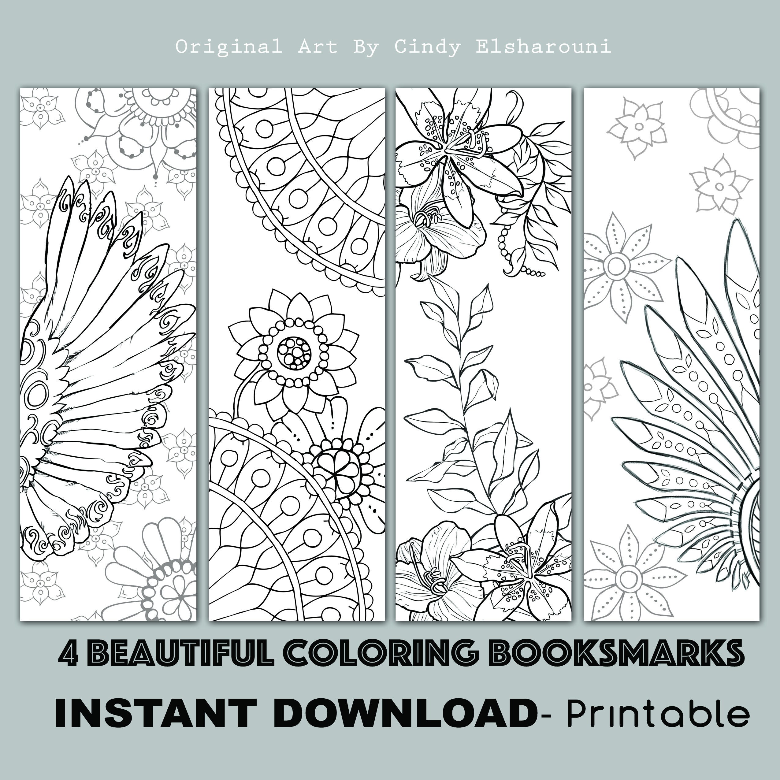 instant download bookmark coloring horse animal flower