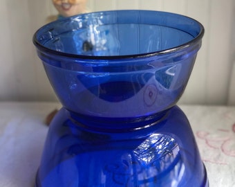 Vintage Anchor Hocking Mixing, Nesting Bowls, Cobalt Blue, 1980's, 2 Bowls