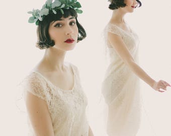 Boho wedding dress, Lace bridal gown, Sheer lace dress, Ivory lace dress, White lace dress, Elopement dress, Drop waist, simple boho gown