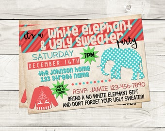 White Elephant Ugly Sweater Christmas Party Invite-5x7 Digital File