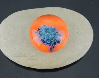 Bold Orange Blue Bouquet Lampwork Glass Cabochon - Jewelry Making Supply - 25mm