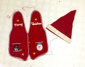 Vintage Ugly Christmas Vest and Hat, Felt