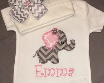 Baby Girl Elephant Outfit Baby Girl Personalized Gown Baby Girl Coming Home Outfit