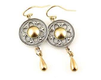 Silver Gold Earrings, Two Tone Earrings, Gold Silver Geometric Earrings, Mixed Metal Earrings, Boho earrings, silver gold mandalas