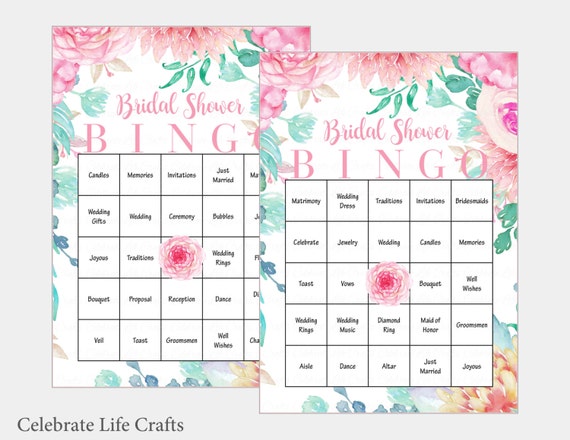 list bingo of words wedding for Cards Bridal Bingo Floral 100 Shower Bridal Bingo Game