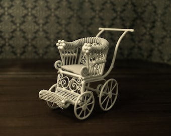 1:12 Scale Miniature White Wire Baby Stroller