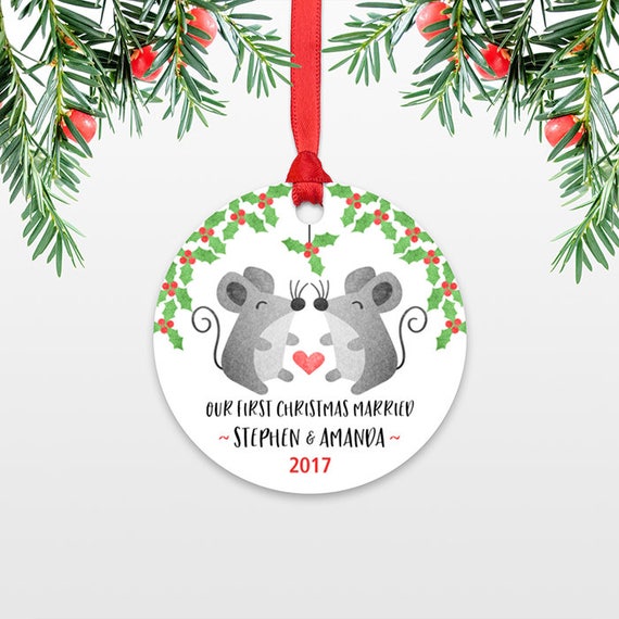Mouse Couple First Christmas Ornament Personalized, Our First Christmas Married, 1st First Christmas Engaged, First Christmas Together