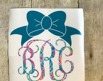 Lilly Monogram Bow Decal - Lilly Pulitzer Decal - Monogram Bow Decal - Monogrammed Decal - Monogrammed Bow - Yeti Decal