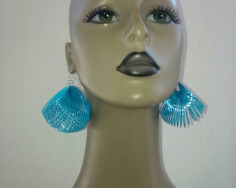 Unique Springy Turquoise Blue Plastic Earrings , Fashion Earrings, Women's Earrings, Round Earrings, Women Earrings