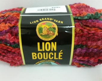 1 Skein Lion Brand Lion Boucle' Yarn, color Popsicle, Lot 31766, 2.5oz/70g, 57yds/52m