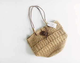 Woven Straw Shoulder Bag with Leather Straps