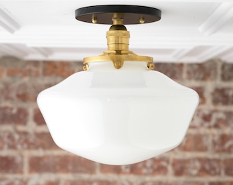 Schoolhouse Fixture - Opal Ceiling Light - Light Fixtures - Mounted Lamp - Mid Century Opal Glass