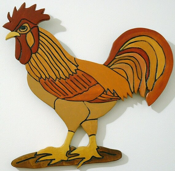 Items similar to Red Rooster, Wall Art, Wood Sculpture, Kitchen Decor