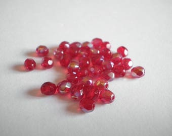 25 4 mm Light siam AB Czech crystal faceted beads