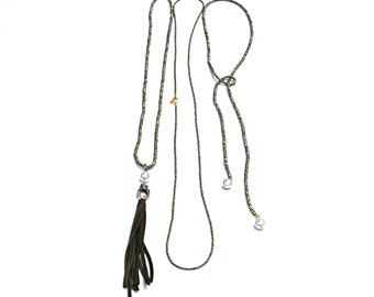 Pyrite Baroque Pearl Lariat, Pave Diamond Clasp Necklace, Long Pyrite Toggle Clasp Layer Necklace