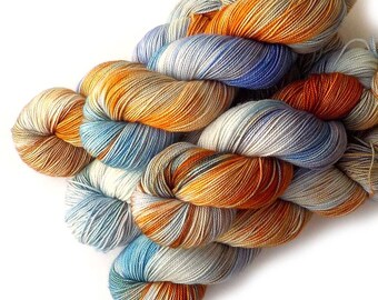Hand Dyed Yarn Superwash Merino Nylon Sock Yarn - Lazuli Bunting, 400 yards