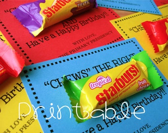 Printable- PDF- Chews the Right- LDS Primary Birthday Gift Idea