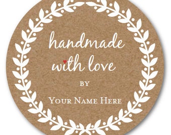 Handmade with LOVE Stickers, Custom Circle Sticker, Custom Jar Label Set of 24