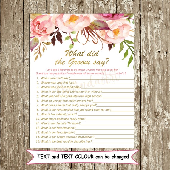 What did the Groom say Game Printable What did he say about